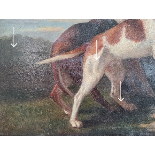 Antique 19th Century Oil Painting Portrait of Two English Pointer Dogs For Sale - Image 17 of 17