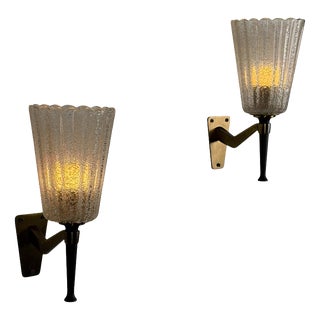 Large Murano Sconces attributed to Archimede for Seguso Vetri D Arte, 1940s, Set of 2 For Sale