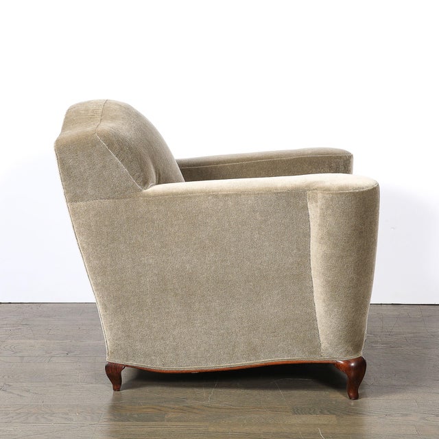 Pair of Art Deco Sinuous Club Chairs in Taupe Mohair & Walnut Supports For Sale - Image 11 of 17