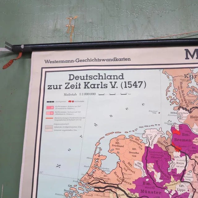 Wood School Wall Map of Central Europe by Dr. W. Trillmich for Westermann Verlag, 1960s For Sale - Image 7 of 10
