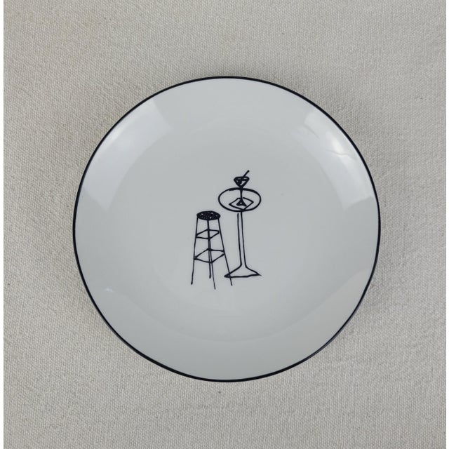 Crate & Barrel Ceramic Party Plates Appetizer Whimsical Lounge Scenes Set of 6 For Sale - Image 6 of 11