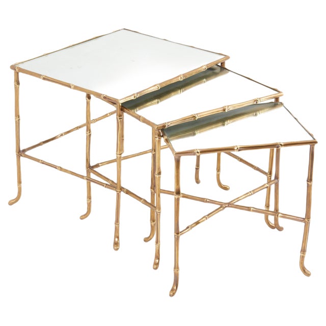 Nesting Tables with Mirrors by Maison Baguès, France, Set of 3 For Sale