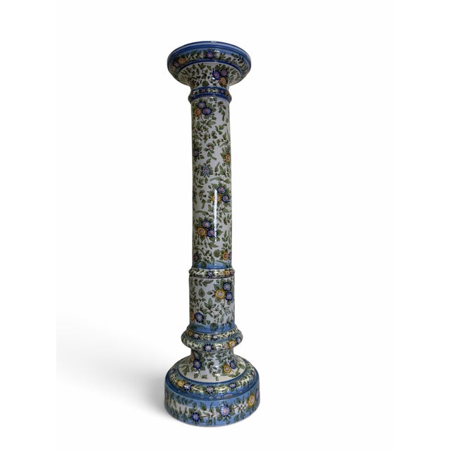Hollywood Regency Vintage Italian Polychrome Faience Ceramic Pedestal Column For Sale - Image 3 of 7