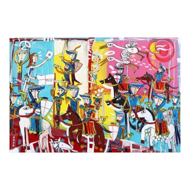 l'Esercito - Original Colorful Cubist Figurative Mixed Media Acrylic Painting on Canvas For Sale