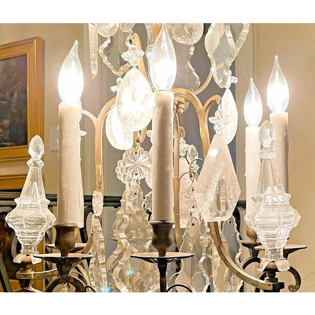 Late 19th Century French Gilded Bronze Quartz Rock Crystal 6-Light Chandelier For Sale - Image 4 of 10