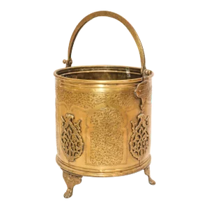 Antique Moroccan Brass Footed Planter Moorish Islamic Metalwork