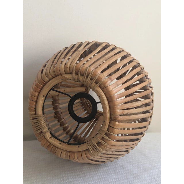 Mid-Century Modern Vintage Boho Rattan Pendant Light Shade For Sale - Image 3 of 11