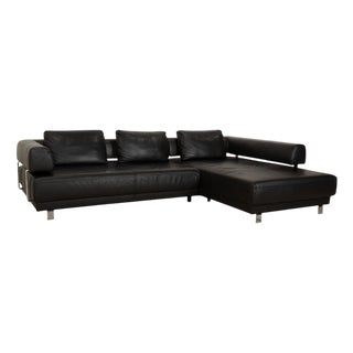 Brand Face Corner Sofa in Black Leather from Ewald Schillig For Sale