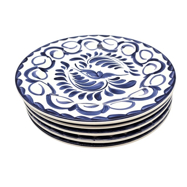Blue Pottery Barn Anfora Puebla Blue Hand-Painted Dinner Plates, Set of 5 For Sale - Image 8 of 9