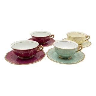 Vintage French Cups and Saucers from Limoges, 1929, Set of 4 For Sale