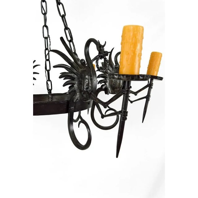 Black Large Wrought Iron Ceiling Light with Dragons, 1890s For Sale - Image 8 of 13