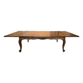 Vintage Reproduction Louis XV Dining Table With Two Draw Leaves - Trouvailles Inc. For Sale
