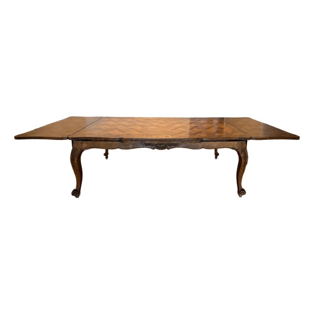 Vintage Reproduction Louis XV Dining Table With Two Draw Leaves - Trouvailles Inc. For Sale