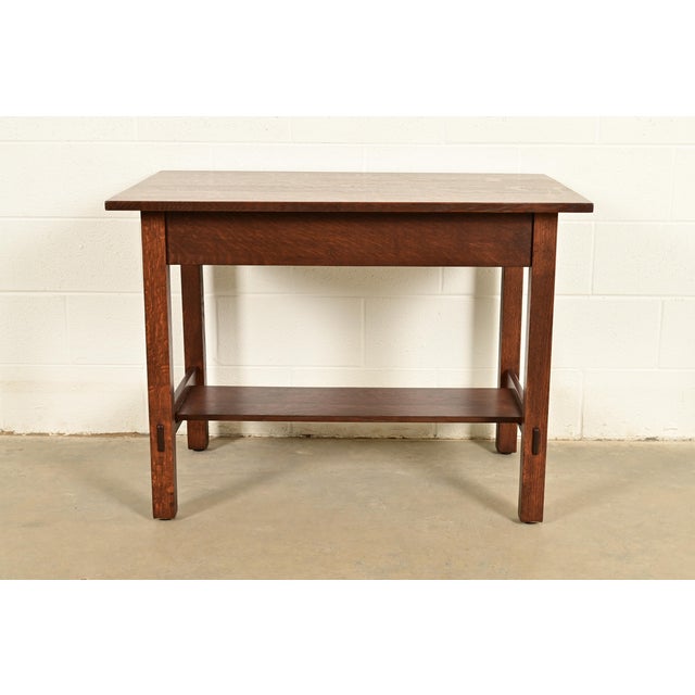 Stickley Brothers Antique Mission Oak Arts & Crafts Writing Desk or Library Table, Newly Refinished For Sale - Image 14 of 16