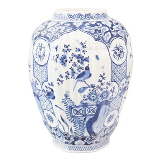 Antique Chinoiserie Dutch Delft Faience Bird Baluster Vase For Sale