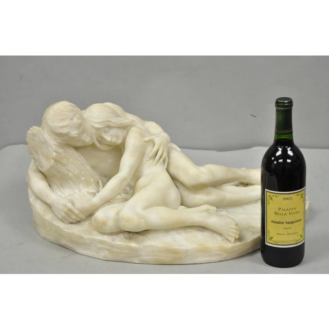 Antique Stephan Abel Sinding (France/Denmark, 1846 - 1922) Signed, Carved Alabaster Marble "Lovers Couple" Sculpture....