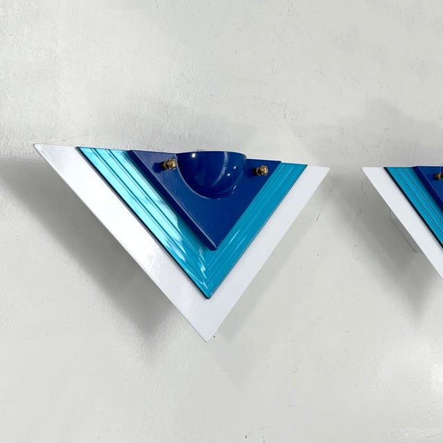 Postmodern Blue Wall Lamps, 1980s, Set of 2 For Sale - Image 4 of 10