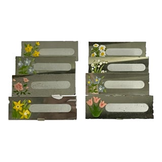 Set of 8 Vintage Mirror Glass Hand Painted Place Cards For Sale