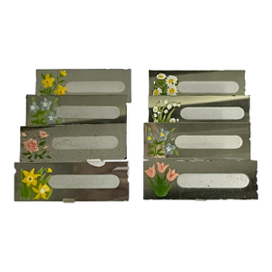 Set of 8 Vintage Mirror Glass Hand Painted Place Cards