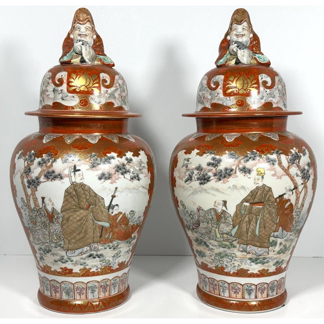19th Century Meiji Kutani Satsuma Lidded Vase: Hand-Painted Cranes & Scholars For Sale - Image 10 of 10