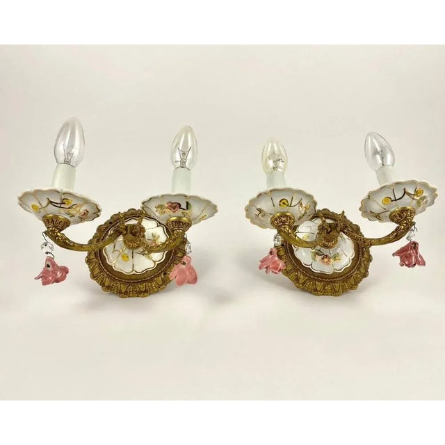 Vintage Porcelain Chandelier & Sconces, Italy, Set of 3 For Sale - Image 4 of 10
