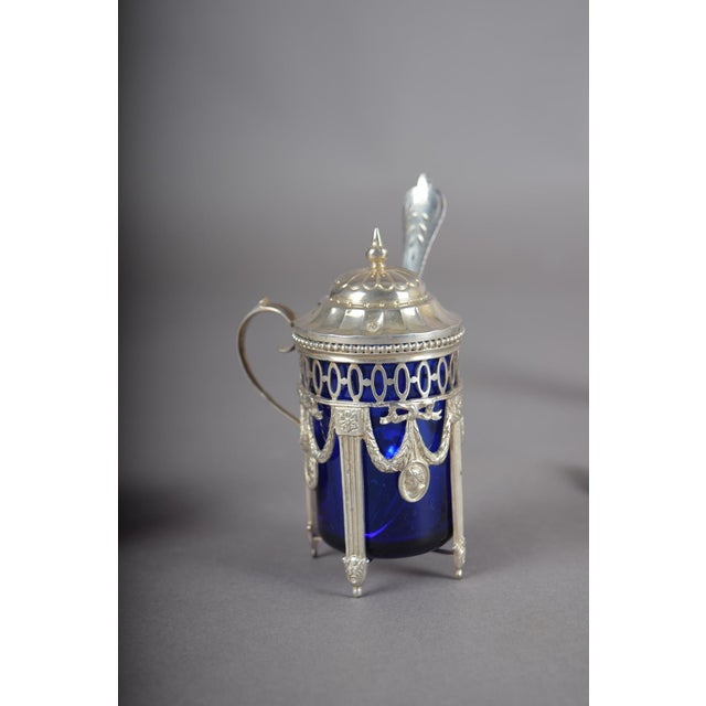 Antique Silver-Mounted Cobalt Blue Glass Condiment Set, 1900, Set of 7 For Sale - Image 14 of 18