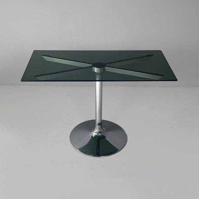 Italian Modern Coffee Table in Steel and Rectangular Smoked Glass, 1970s For Sale - Image 3 of 12