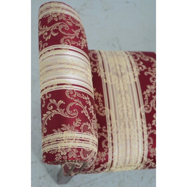 Chippendale Style Cherry Damask Upholstered Window Bench For Sale - Image 4 of 12