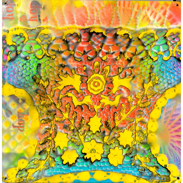 Wonderfully bright and psychedelic vintage graffiti-spray-can art by unknown artist, circa 1970s harkens to Haight...