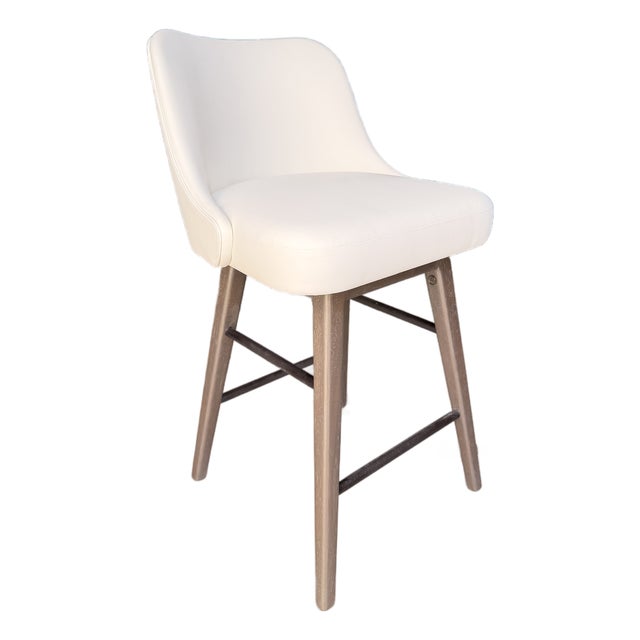 Adriana Hoyos White Leather Swivel Counter Stool For Sale