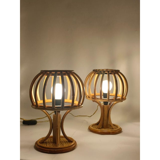 Bamboo and Rattan Table Lamps in the style of Louis Sognot, Italy, 1960s, Set of 2 For Sale - Image 9 of 11