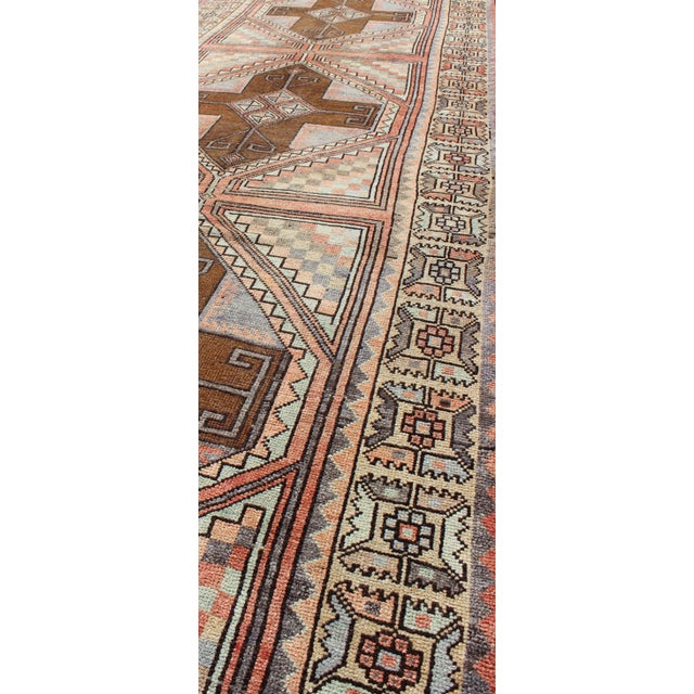 Coffee Multicolored Vintage Long Turkish Oushak Runner With Cross Shapes Design For Sale - Image 8 of 10