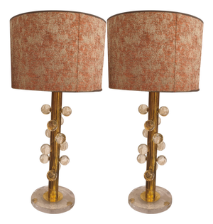 Murano Glass Ball Table Lamps, 1970s, Set of 2