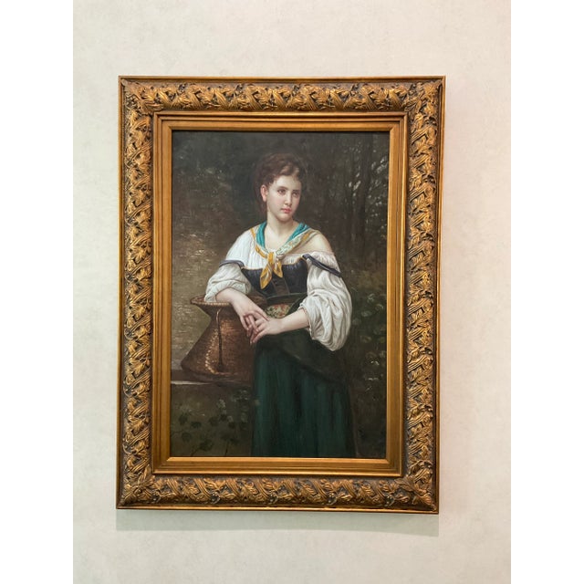 20th Century Oil Painting of female handmaiden. Unknown Artist. The Painting itself is Unsigned (or hidden by frame). The...