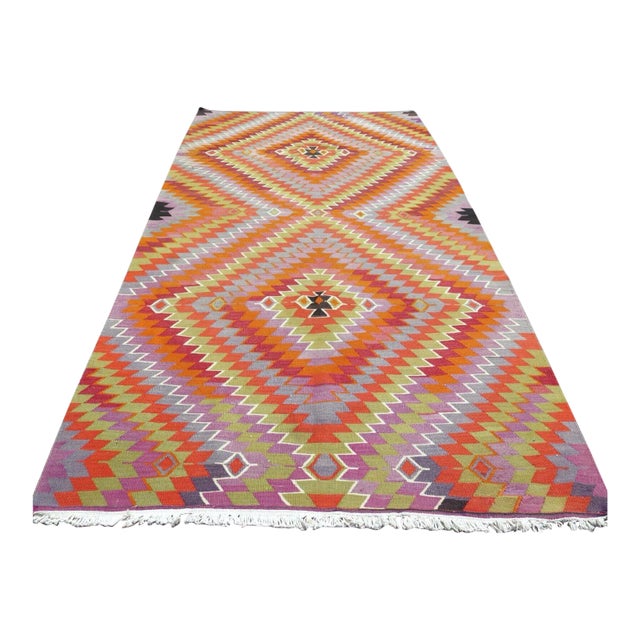 Vintage Turkish Kilim Rug - 65" X 118" For Sale