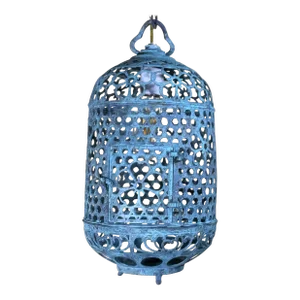 Antique Bronze or Brass Lantern With Unique Patina and Floral Motif