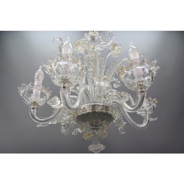 Metal Venetian Murano Glass and Gold Dust Floral Chandelier, Italy, 1950s For Sale - Image 7 of 18