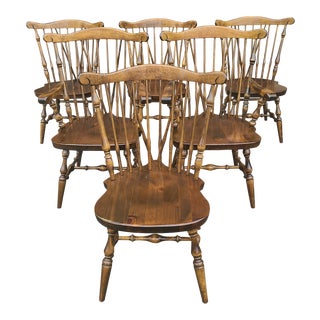 Ethan Allen Old Tavern Antique Pine Duxbury Fan Back Windsor Dining Chairs - Set of 6 For Sale