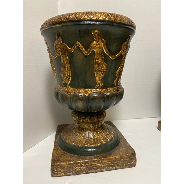 Sculpture Materials Maitland Smith Style Campagna Frieze Urns - A Pair For Sale - Image 7 of 13