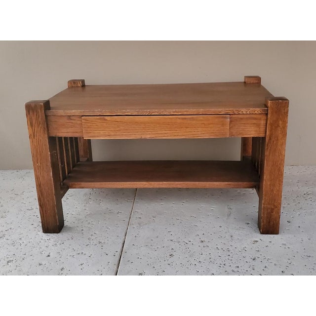 RARE 1900s Antique Mission Oak Craftsmen Library Table With Pullout Writing Desk With Ink Well. Solid Oak Library Console...