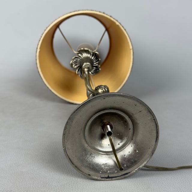 Beige Silver-Plated Brass Cherub Table Lamp, 1960s For Sale - Image 8 of 13
