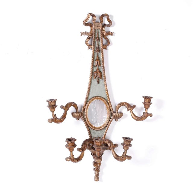Italian Antique Italian Carved Wood Gilt and Painted Wall Sconces - a Pair For Sale - Image 3 of 11