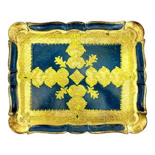 1940's Italian Hand-Painted Florentine Wood Tray For Sale
