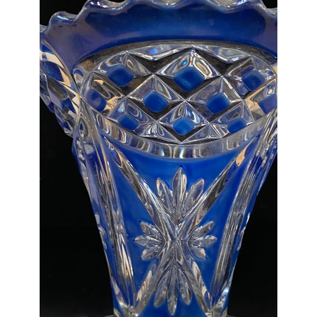 1920s Art Deco Flared Vase in Blue Crystal, 1920 For Sale - Image 5 of 9