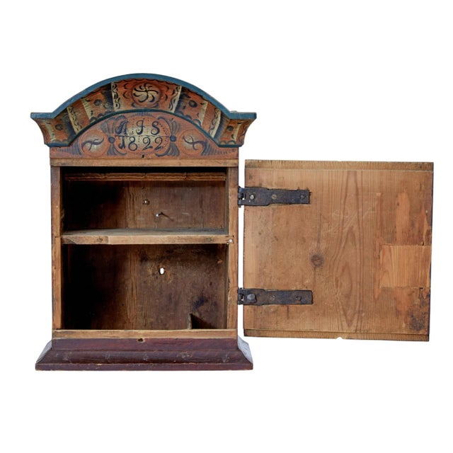 early 19th century swedish painted wall cupboard circa 1822. fine quality dalarna region wall cupboard. hand painted in...