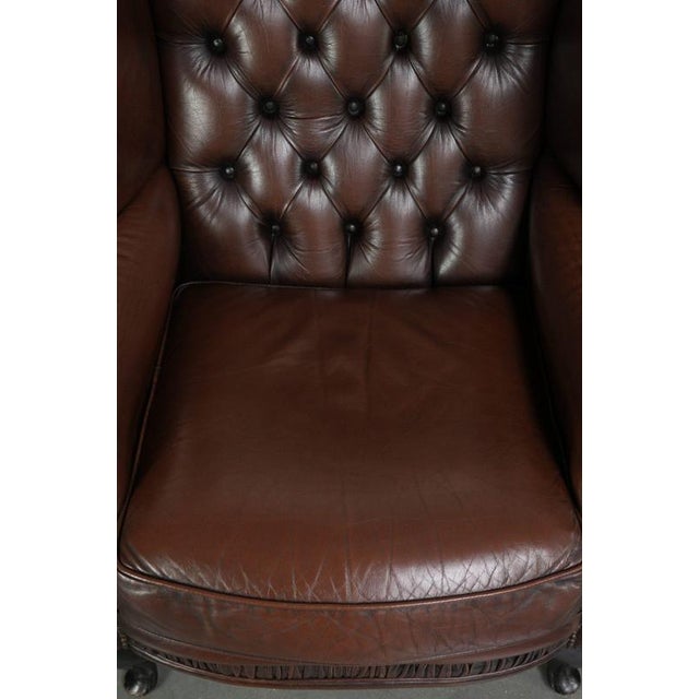 English Chesterfield Cowhide Wing Armchairs, Set of 2 For Sale - Image 6 of 12