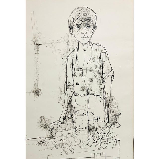 Paper Jean Jansem, Large Drawing of Boy by French Armenian Modernist Jean Jansem Ecole De Paris Art, c.1960 For Sale - Image 7 of 11