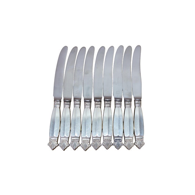 Neoclassical Antique Danish Georg Jensen Acanthus Dronning Sterling Silver Knives 6.5" - 9pcs For Sale - Image 3 of 10