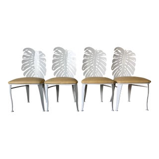 Johnston Casuals Monstera Leaf Back Indoor/Outdoor Metal Dining Chairs – Set of 4 For Sale