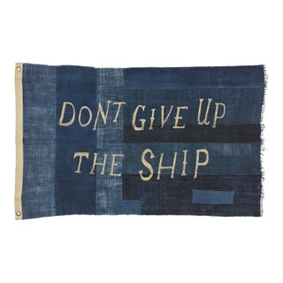 Large Patchwork Indigo Flag, Don't Give Up the Ship, Unique For Sale